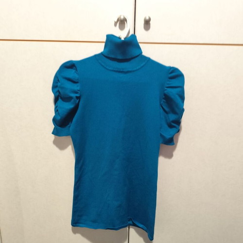 Petrol Turtleneck Blouse Like New With Puffy Sleeves Size M