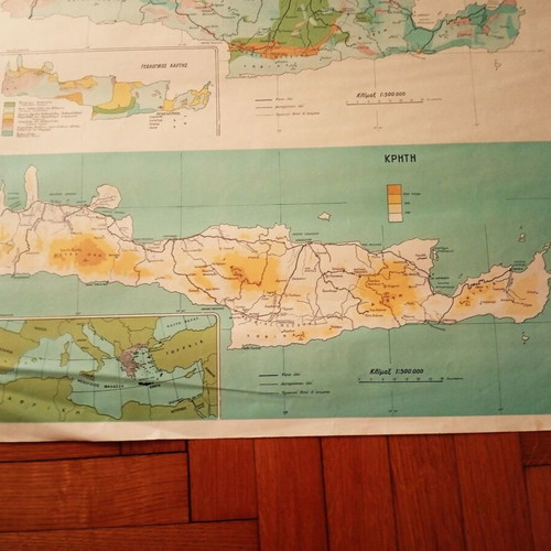 Χάρτης Κρήτης μεταχειρισμένος, τέλη 1940 ή αρχές 1950, 70x50 εκ.