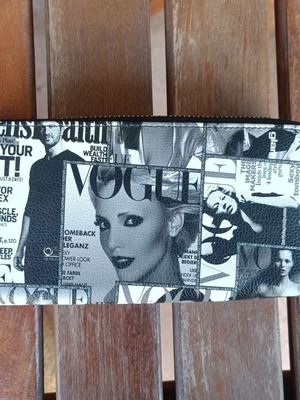 Women's Wallet black and white with magazine cover collage like new