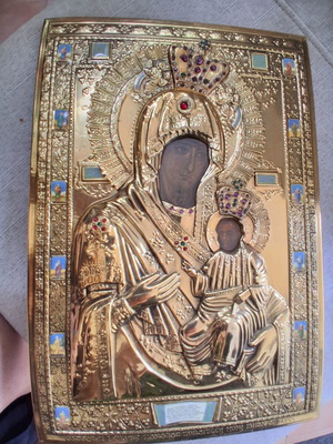 Byzantine Art Panagia Portaitissa Icon, 24K Gold Plated, 32cm