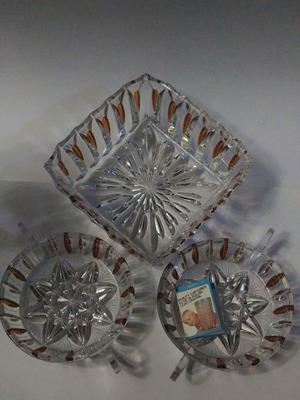 ZAWIERCIE crystal set of 3 fondue bowls cups Poland 60s new