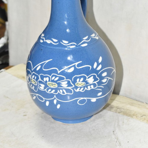 Handmade ceramic decorative jug like new, blue with floral design