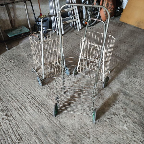 Metal market trolleys used, set of 3 retro vintage with 2 wheels