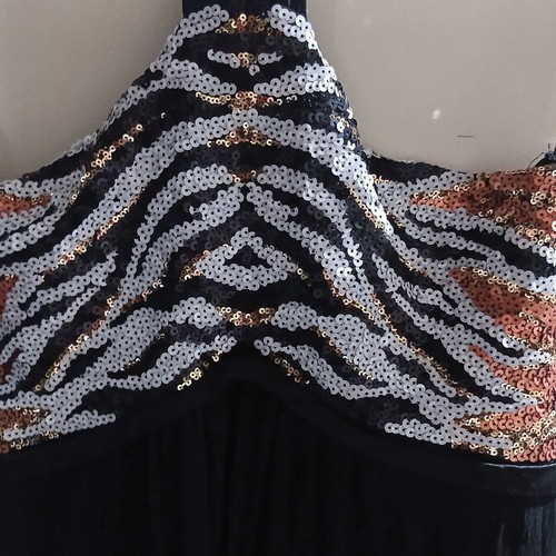 Halter dress Queen Fashion black with sequins and animal print, like new, M
