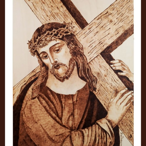 The Passion of Christ pyrography painting new on poplar wood
