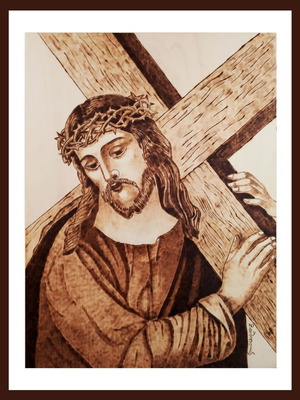 The Passion of Christ pyrography painting new on poplar wood
