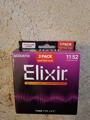 Elixir Nanoweb 80/20 Bronze Acoustic Guitar Strings 3-Pack, New
