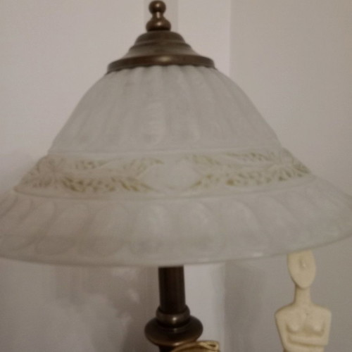 Bronze table lamp antique used with opaline shade
