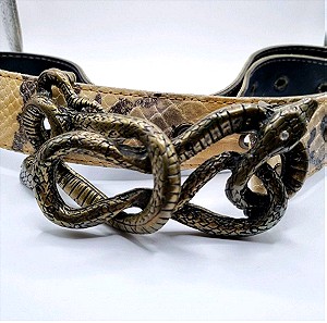 Ζώνη δερμάτινη snake skin με μεταλλική αγκραφα σε σχήμα φιδιών