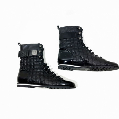 Ballin Italy quilted leather high-top boots, black patent buckle