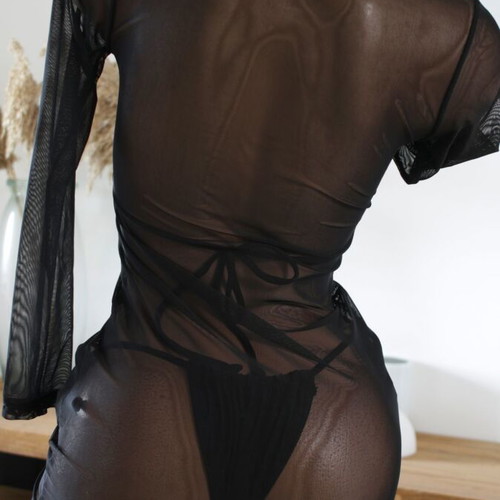 Beachwear set with bikini and black sheer bodycon dress new