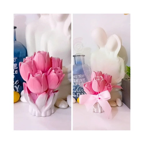 Handmade ceramic wedding favors with tulip bouquet