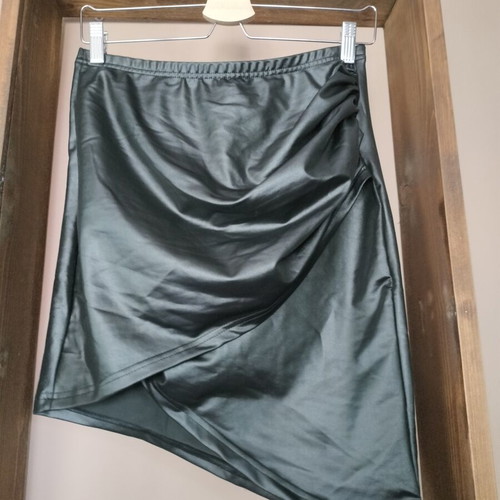 Leather skirt draped front elastic, new, black, size L