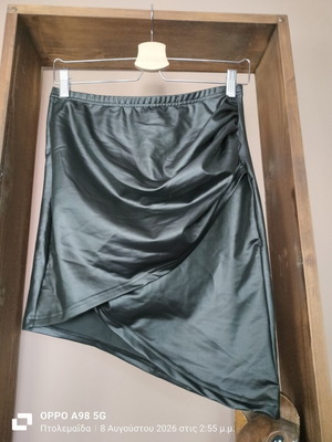 Leather skirt draped front elastic, new, black, size L
