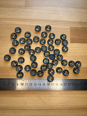 Wooden buttons blue with flowers new