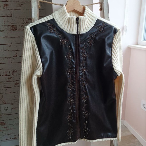 Women's cardigan made of genuine leather like new, size S/M