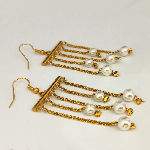 Chandelier earrings handmade stainless steel with white pearls