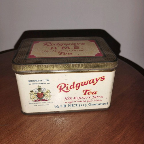 Vintage Ridgways H.M.B. metal tea tin used
