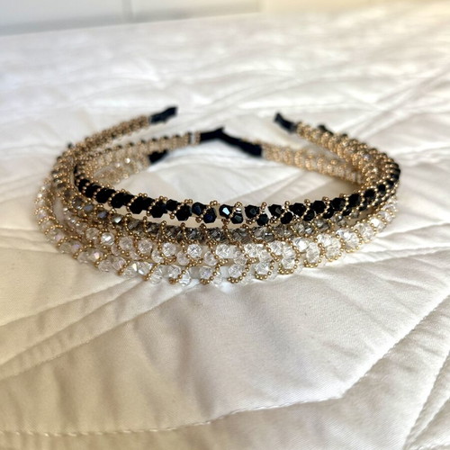 Set of 4 elegant thin hairbands with rhinestones and gold details