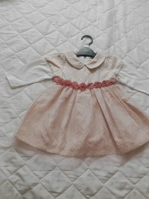 Pink baby dress with tulle roses like new