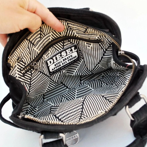 Diesel Vintage Black Canvas Handbag used with Embossed Logo Y2K Style