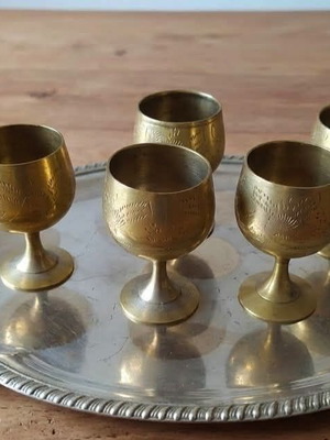 Vintage glass set with silver-plated tray, like new
