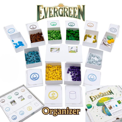 Evergreen board game organizer with Pines & Cacti expansion, new