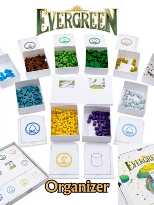 Evergreen board game organizer with Pines & Cacti expansion, new