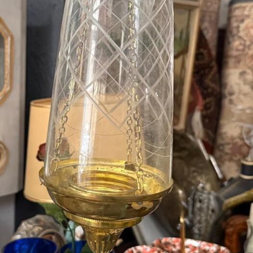 Crystal lamp used, brass, vintage 35cm with 24cm chain