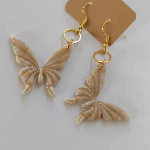 Handmade polymer clay butterfly earrings with gold hooks new