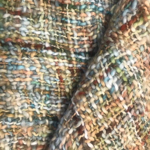 Knitted throw with thick wool blue, beige, green like new