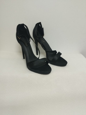 Black satin high-heeled sandals size 40 like new