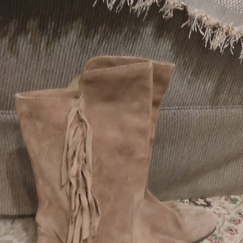 Suede boots with fringes used, size 41, beige brown