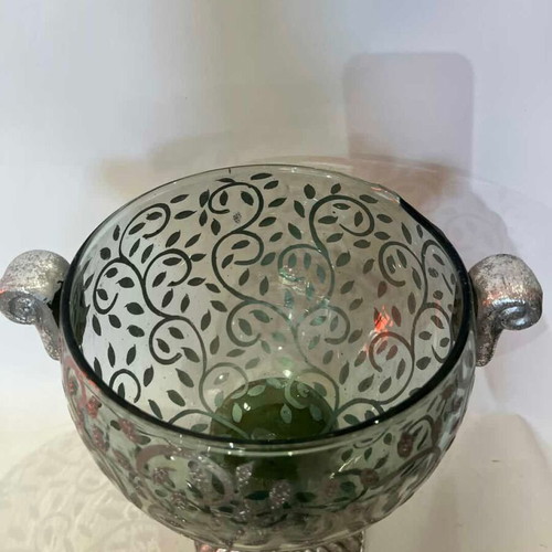 Vintage glass decorative kaspo with silver detail used