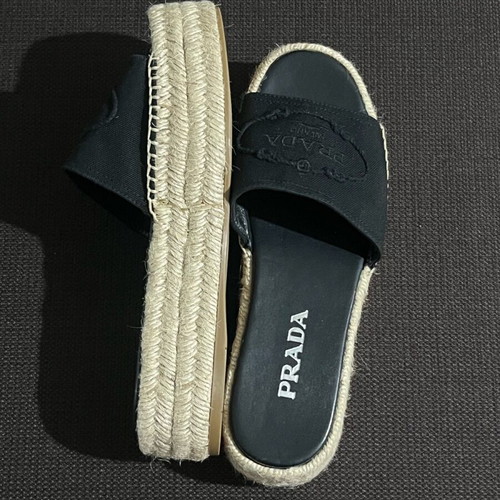 Prada Sandals Women’s Size 39 New Black Canvas Espadrille Platforms