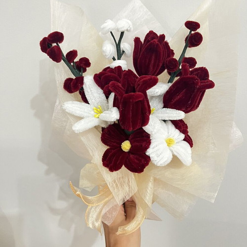 Bouquet with various pipe cleaner flowers, new