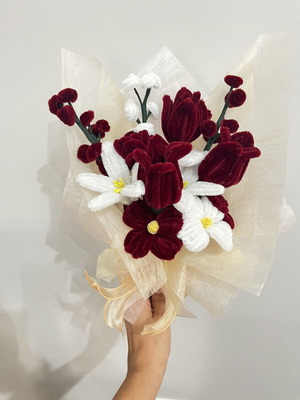 Bouquet with various pipe cleaner flowers, new