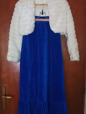 Girls' Teen Evening Set like new with white bolero and blue velvet skirt