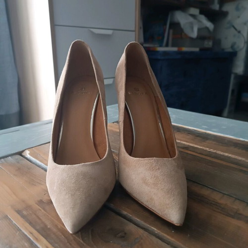 Badura high heels used, nude leather and suede, 20 cm heel