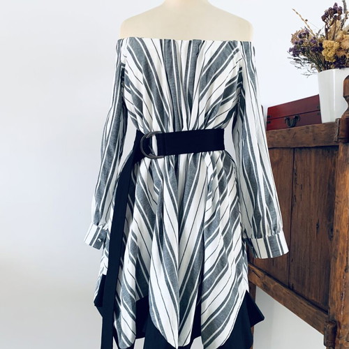Stelios Koudounaris striped cotton dress new, size S, white and gray
