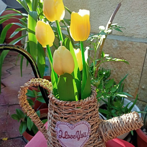 Tulips candles handmade bouquet in wooden vase new