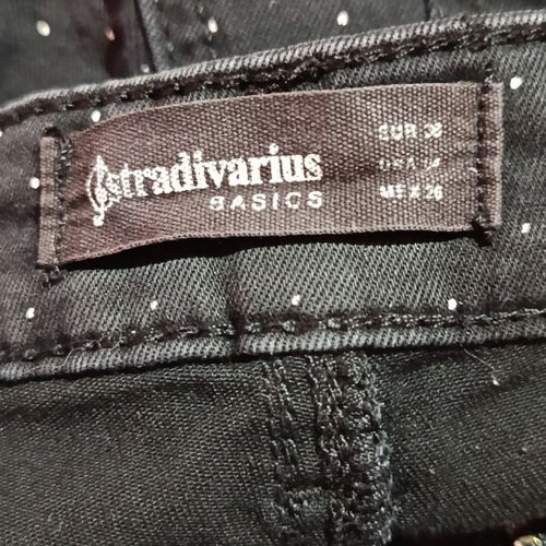 Stradivarius Basics black skinny fit elastic polka dot jeans, size S