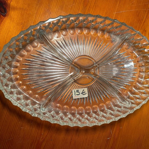 Serving platter for nuts glass carved vintage