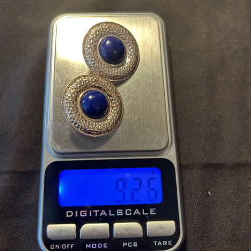 Vintage silver earrings 950 with clip like new, blue