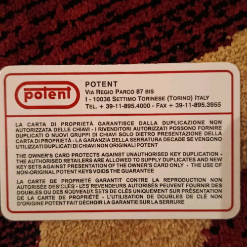 Potent 7000 lock for armored door like new with 5 keys