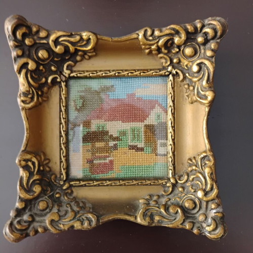 Vintage Baroque Style Frames used, set of 2 with embroidery