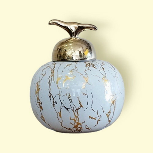 Vase with lid crackle finish white gold 35x20 cm new