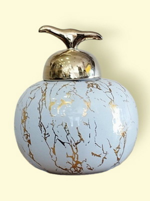 Vase with lid crackle finish white gold 35x20 cm new