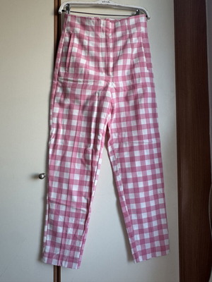 Zara office checked pants new, size S 36 8, white and pink