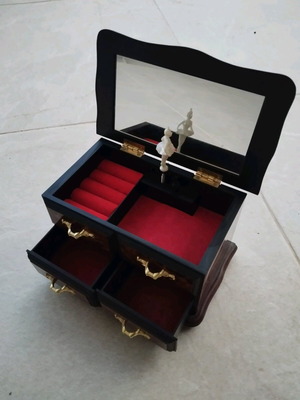 Plastic music jewelry box like new with drawers and mirror